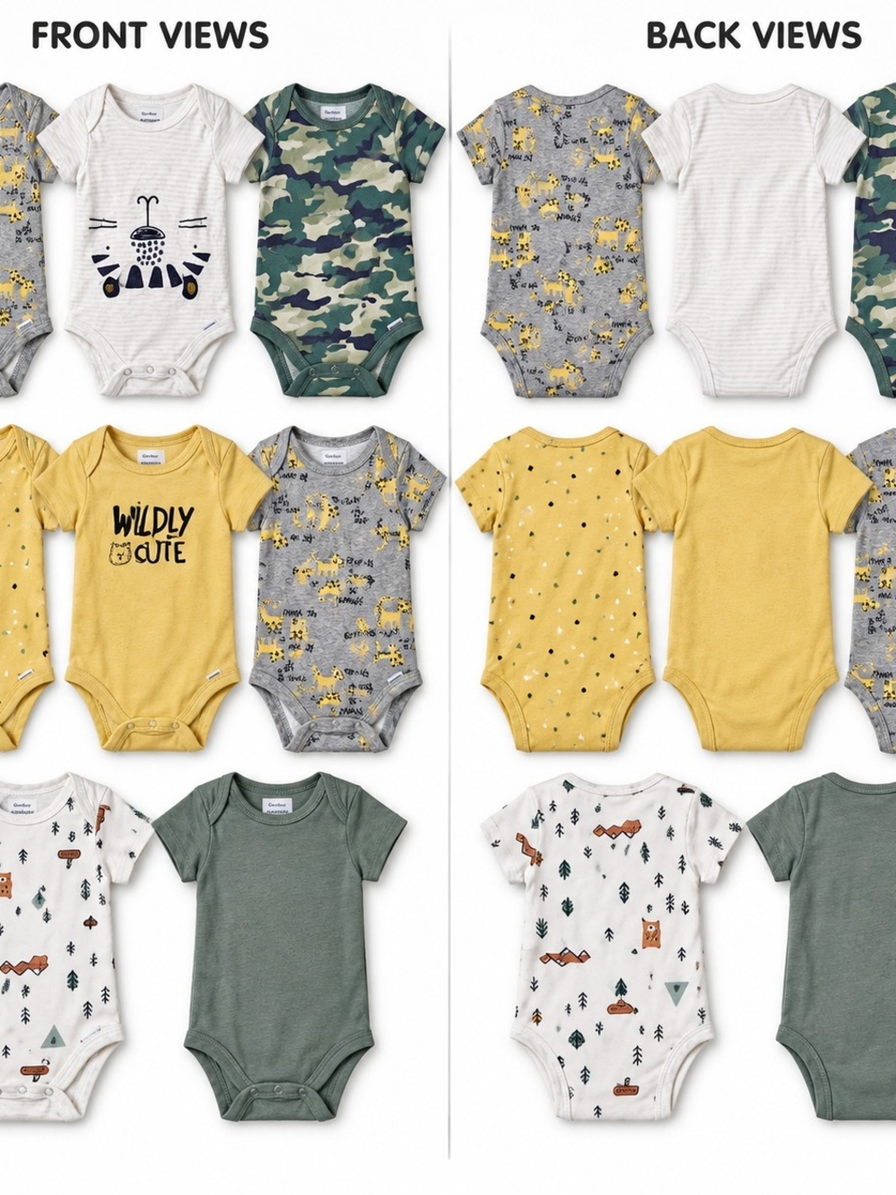 Gerber Baby Bodysuits 12M Lot of 8 Safari Woodland Camo Neutral Boho